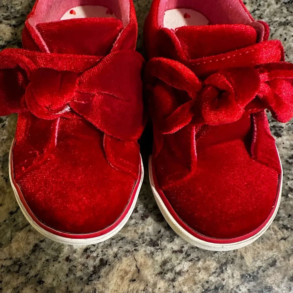 Toddler Girl Red Velvet Bow Slip On Shoes